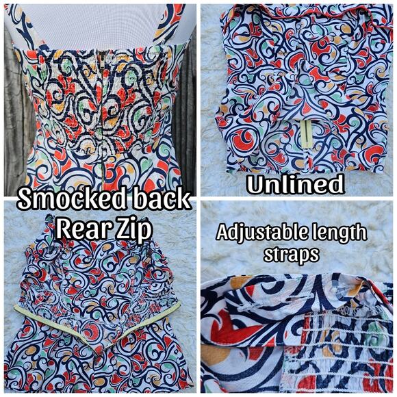 Swirl Print Tank CAbi Keepsake Cami Size 6 Cotton White Orange Zip Smocked Back - Picture 6 of 9